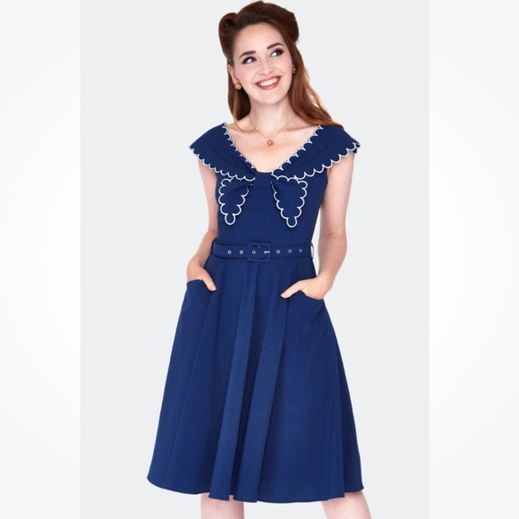 Voodoo Vixen Curve Nautical/Scallop Collar/Retro Flare Dress - Picture 6 of 8